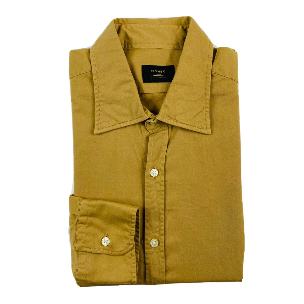 PIOMBO Mens Light Brown Cotton Button Front Shirt Size 16.5 42 NWT